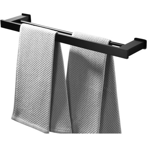 Porte-serviettes double - Acier inoxydable noir mat - Étagère murale de salle de bain - Accessoires de douche en acier inoxydable - Pour salle de bain et cuisine - Noir - 40 cm - 1 pièce (1/5)