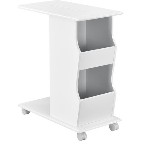 Beistelltisch Kungälv 53x30x63 cm Rollen und Staufächer Weiß en.casa