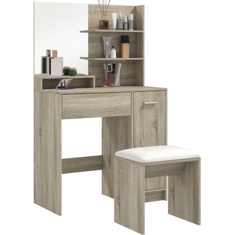 Dressing Table and Stool Set, with Storage - Wood-Effect