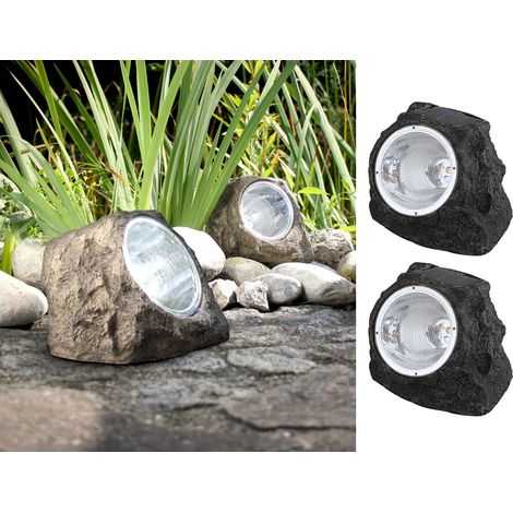 2x LED Gartendeko Solarleuchten in Steinoptik aus grauem Kunststoff (1/4)