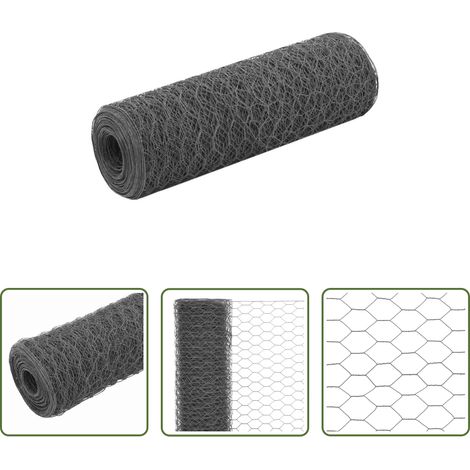 vidaXL Cage - Grillage Acier avec revêtement en PVC 25x0,5 m Gris (1/5)