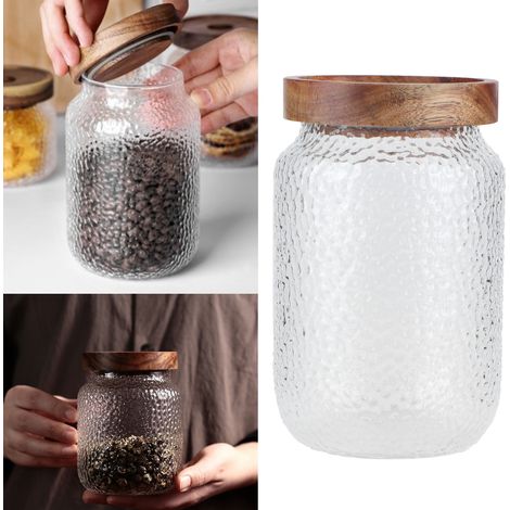 Lot de bocaux en verre 700ml avec couvercle en bois hermétique pour café, collations et noix (1/5)