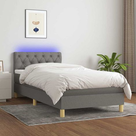 Cama box spring con colchón y LED tela gris oscuro 80x200 cm (1/5)