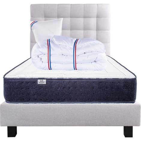 Ensemble Matelas Nuage (24cm), Sommier (20cm), Oreiller, Couette et Tête de Lit- mousses haute densité, mi-ferme, double face, 90x190cm (1/5)