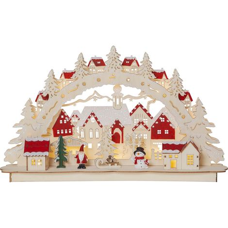 Arche de bougies LED Star Trading 'Rosenheim' en bois avec figurines de Noël, piles + minuterie, naturel, blanc chaud, L 46 cm
