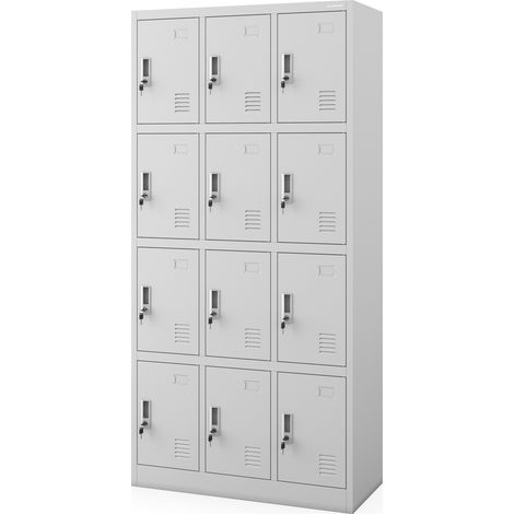 Armoire vestiaire consigne pour les vêtements, 12 casiers MARCIN, 900 x 1850 x 400 mm, gris