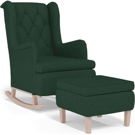 Fauteuil à bascule avec tabouret, tissu vert foncé. (1/5)