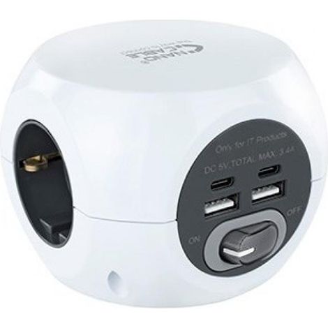 Nanocable Base de 3 enchufes con 4 USB's (2 USB A + 2 USB-C), con interruptor (1/5)
