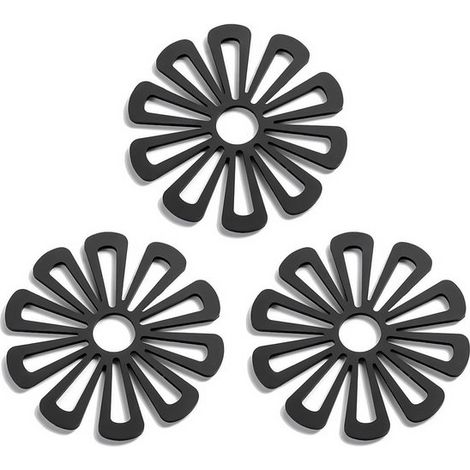 Posavasos de silicona (paquete de 3) para sartenes calientes - Antideslizantes y resistentes al calor para encimeras, mesas y ollas - Negro (1/5)