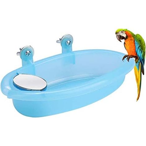 Baignoire Pour Oiseaux - Bac À Bain Suspendu Avec Miroir Et Jouet Rotatif - En PVC - Pour Perroquets Et Oiseaux - Lot De 2