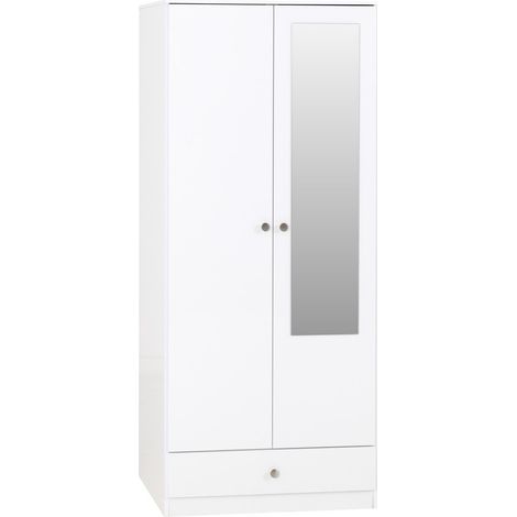 Denver 2 Door 1 Drawer Mirrored Wardrobe - L48 x W175.5 x H75 cm - White Gloss