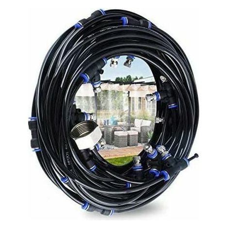 CT Brumisateur d'extérieur, brumisateur de terrasse de 10 m avec 9 buses de brumisateur + 1 buses de rechange + 1 outil de coupe de tuyau de brumisateur pour trampoline de serre de jardin de terrasse (1/5)