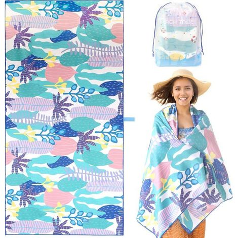 Serviette de plage 180 x 90 cm, microfibre, résistante au sable, séchage rapide, adaptée aux chaises de plage/piscine/de plage (1/5)