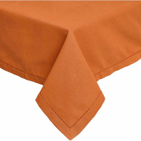 Nappe carrée en Tissu, Nappe de Table en 100% Coton uni Terracotta, Linge de Table Lavable et hypoallergénique - 137 x 137 cm (1/5)