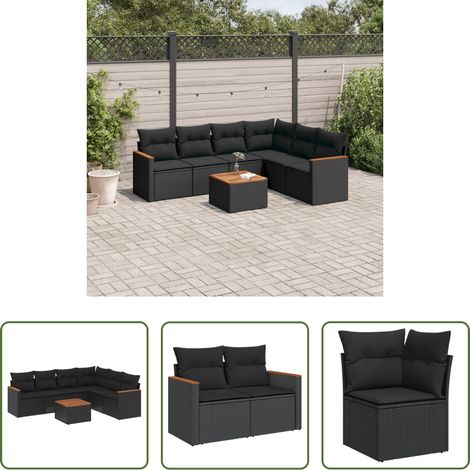 vidaXL Canapé en résine - Salon de jardin 7 pcs avec coussins noir résine tressée (1/5)