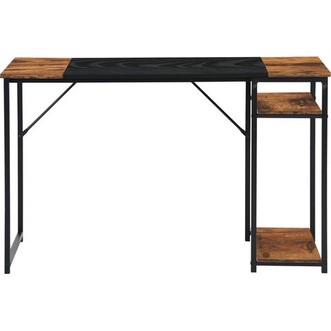 FurnitureR Poste de travail informatique, bureau avec 2 niveaux de rangement pratiques, grande table de travail, Marron et Noir, 120 x 60 x 74 cm (1/5)