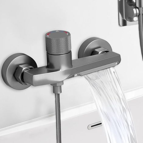 Mitigeur Douche Thermostatique, Mitigeur Thermostatique Bain Douche en laiton, Mitigeur Baignoire avec 2 Sorties d'eau, Robinet de Douche Thermostatique avec Bouton de Sécurité (A) (1/5)