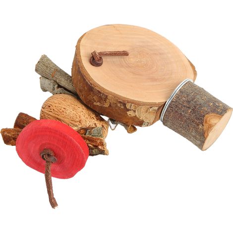 Perchoir pour cage à oiseaux, plateforme ronde en bois naturel, sûr et comestible, résistante aux morsures, avec ficelle à mâcher (taille S). (1/5)