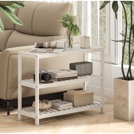 scaffale contenitore 70x26x55 cm bamboo 3 livelli bianco OKMYHOME (1/5)