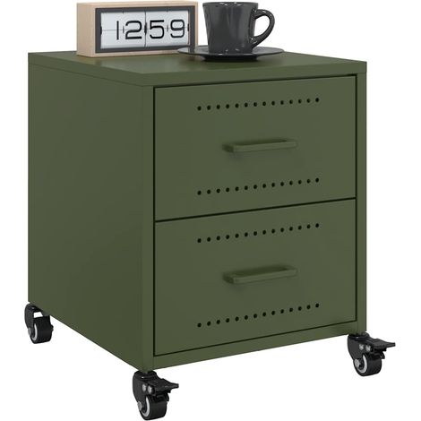 Bedside Cabinets 2 pcs Olive Green 36x39x43.5 cm Steel vidaXL (1/5)