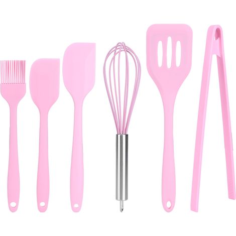 Lot de 6 ustensiles de cuisine en silicone : racloir, fouet, spatule, pinceau à huile, pince alimentaire (1/5)