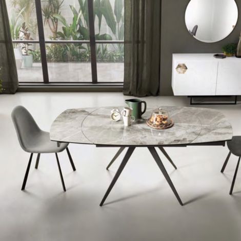 Tavolo allungabile 180 cm piano gre's porcellanato effetto marmo Grigio ACHILLE