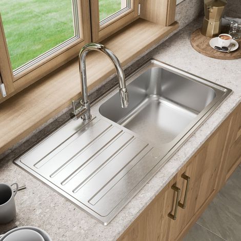 Stainless Steel Single Bowl Kitchen Sink Left Hand Modern Drainer Basket Wastes (1/5)