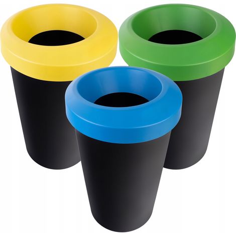 KADAX Juego de cubos de basura para reciclaje, redondo, plástico resistente, cubo de basura para clasificación (3 x 45 L) (1/5)