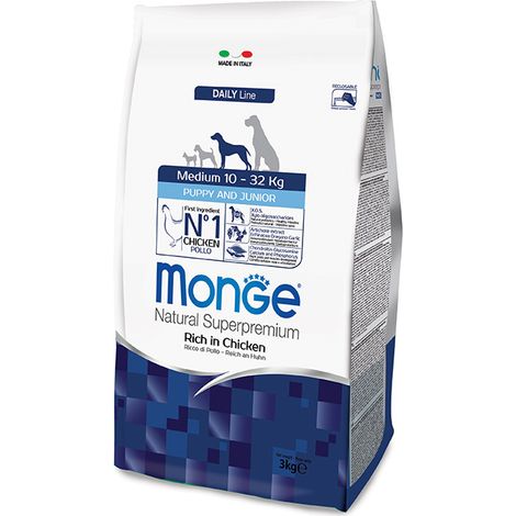 MONGE CIBO SECCO CANE CROCCANTINI PUPPY & JUNIOR MEDIUM AL POLLO 12 KG