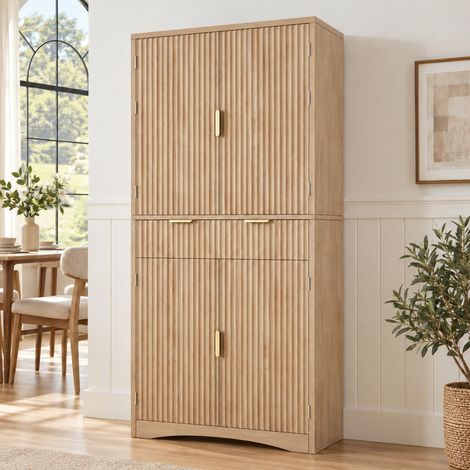Pour vaisselle et épices, colonne de rangement pour cuisine et salon, portes cannelées effet bois 78x40x180cm (1/5)