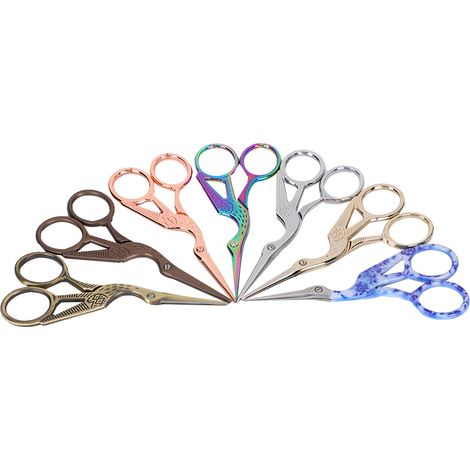 Lot de 7 ciseaux rétro en forme de grue, 11.5cm, pour broderie, fil à coudre et laine. (1/5)