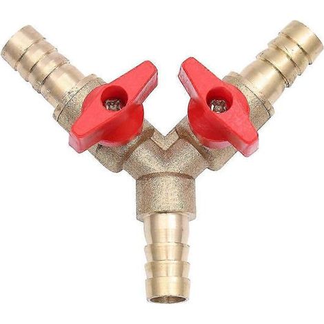 Filiyano-Distributeur de gaz en Y à trois voies avec robinet à bille, raccord de tuyau et collier de serrage pour gaz combustible (cuivre 8 mm, rouge (1/2)
