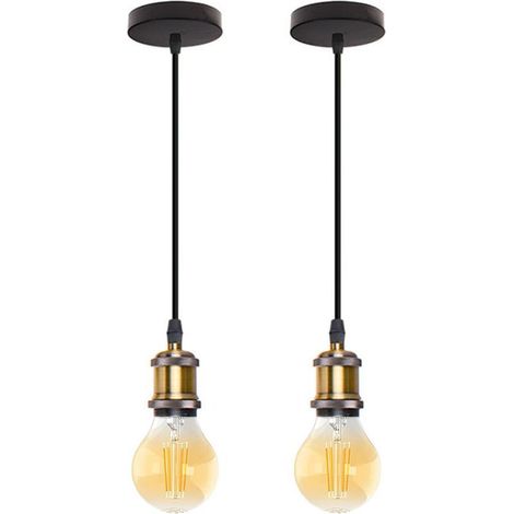 2PCS Lampe Suspendue Nostalgie Lustre D'Intérieur Rétro Lampe Suspendue Antique E27 Vintage Plafonnier Simple Bronze (1/5)