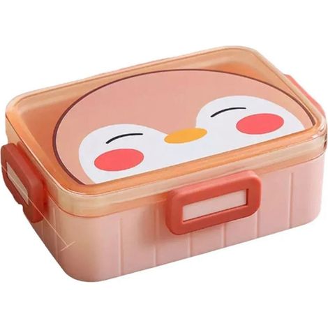 Boîte repas Bento mignon cartoon portable 2 compartiments, séparateur amovible, joint étanche, 4 fermoirs, contenant 600ml rectangulaire rose (1/5)