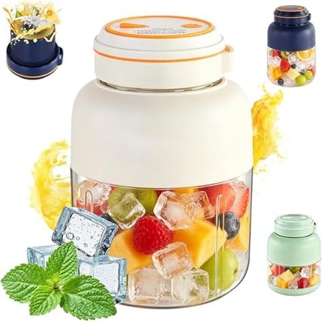 Portable Wireless Juicer Cup, 44oz Large Capacity Wireless Juicer Cup 38 Blades for Smoothies and Shakes, USB Rechargeable Personal Blender Bottle with Leakproof Dual Lid (White) (1/5)