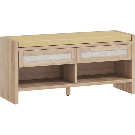 Banc à chaussures entrée 108 x 35 x 50 cm assise rembourrée 2 tiroirs scandinave contemporain fini mat en MDF marron (1/5)
