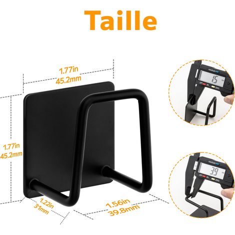 Support pour Éponge Crochet pour éponge à Vaisselle en Acier Inoxydable 304, adhésif - Accessoires pour évier - Crochet adhésif, Rangement de la Cuisine et la Salle de Bain (4PACK, Noir) (1/5)
