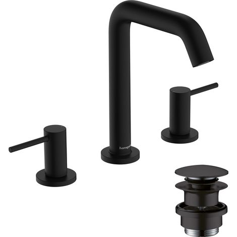 Hansgrohe Tecturis S - Grifo de lavabo, con desagüe Push-Open, instalación de 3 orificios, EcoSmart, negro mate 73330670 (1/5)