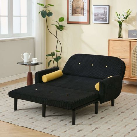 Sofá cama de 2 plazas con arcón, respaldo ajustable, terciopelo negro 133,5 x 77 x 85 cm HAVRYA (1/5)