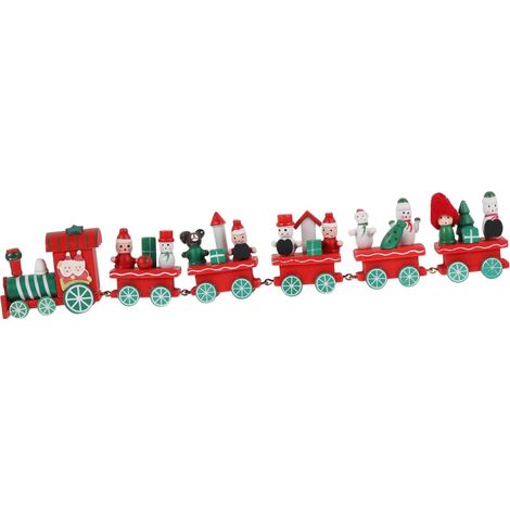 Train De Noël En Bois Avec 6 Wagons 38cm Décorations De Noël Rouges Et Blanches (1/5)