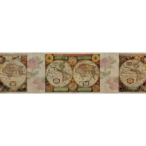 Frise auto-collante Carte du monde - 1 rouleau de 14 cm x 500 cm (1/3)