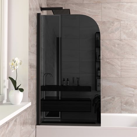 Denver 800 Curved Bath Screen Matt Black Profile with Glass Reversible (1/5)