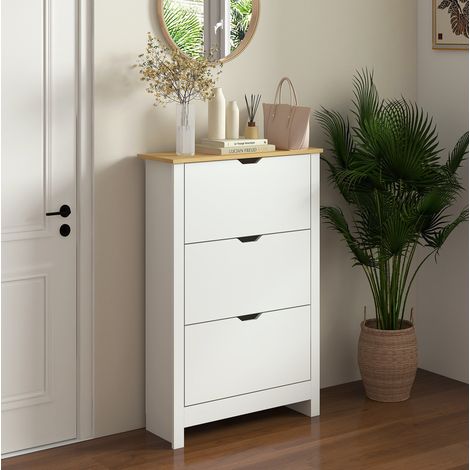 Scarpiera con 3 ante a ribalta, 72 x 26 x 112 cm, Bianco e Naturale HAVRYA (1/5)
