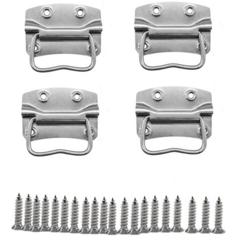 QORVA-Lot de 4 poignées pliantes en métal massif 90 x 65 mm pour caisses enregistreuses, en acier inoxydable argenté (1/5)