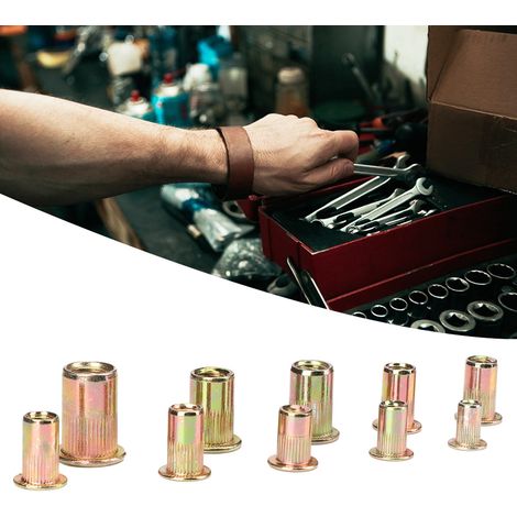 Kit de 300 écrous à sertir en acier au carbone, finition zinguée, système métrique/pouces, assemblé (1/5)