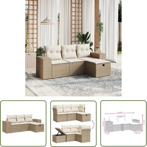 The Living Store Salon de jardin avec coussins 4 pcs beige résine tressée - Salon De Jardin - Mobilier Extérieur - Salon D'extérieur - Set De Salon - Fauteuil De Jardin (1/4)