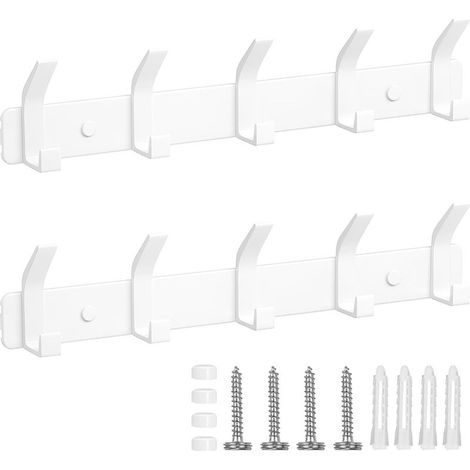 Porte Manteau Mural Lot de 2, Patères Porte Manteaux Crochet Mural Antirouille avec 5 Crochets, Blanc (1/5)