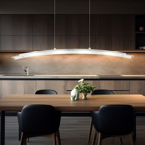 Pendelleuchte Hängeleuchte hängend Esstischleuchte Pendellampe satiniert Glasplatte, Metall silber, 1x LED 20 W 1600 lm warmweiß, LxBxH 86x9x120 cm