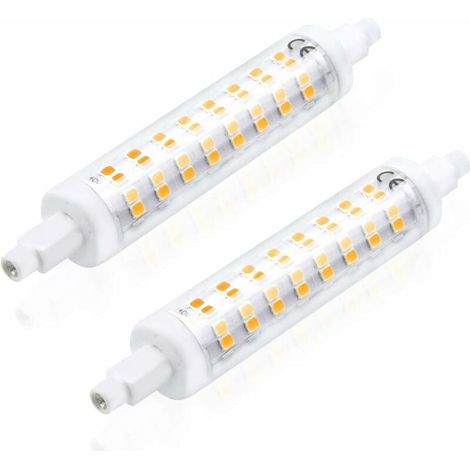 Ampoule LED crayon R7s 118 mm 10 W à intensité variable, blanc froid 6000 K, AC200-240 V, équivalent à une ampoule halogène 48/50/80 W, pour salon, chantier, placard, etc. (2 pièces, à intensité varia (1/5)
