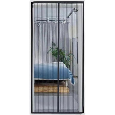 Rideau anti-mouches magnétique - 210 x 90 cm - Noir - Moustiquaire de porte avec velcro - Installation facile (1/5)